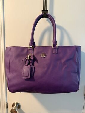 Tory Burch Violet Leather Tote with Gold Hardware